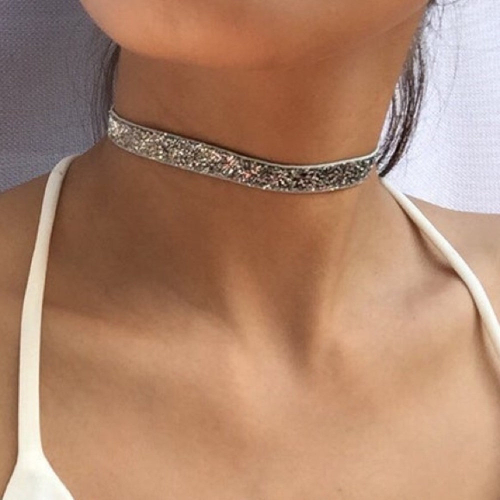 new silver sparkly choker necklace